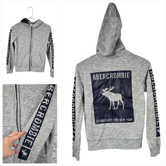 Abercrombie Kids 9/10 Gray Logo Fleece Zip Front Jacket Hoodie Sweatshirt Boys M - Picture 1 of 12